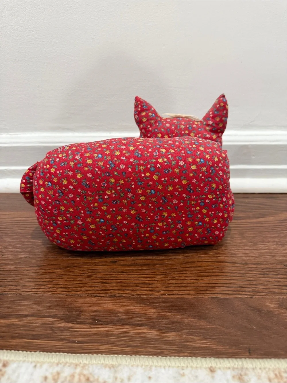 Handcrafted Red Floral Cat Pillow Décor